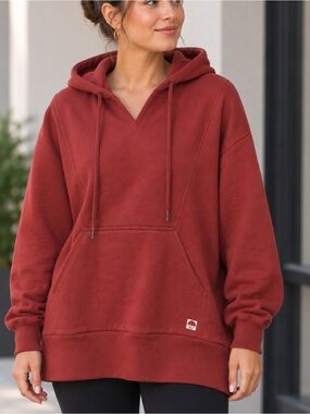 Anthropologie Daily Practice Hoodie Womens S Wine Red Oversized Pullover NWT